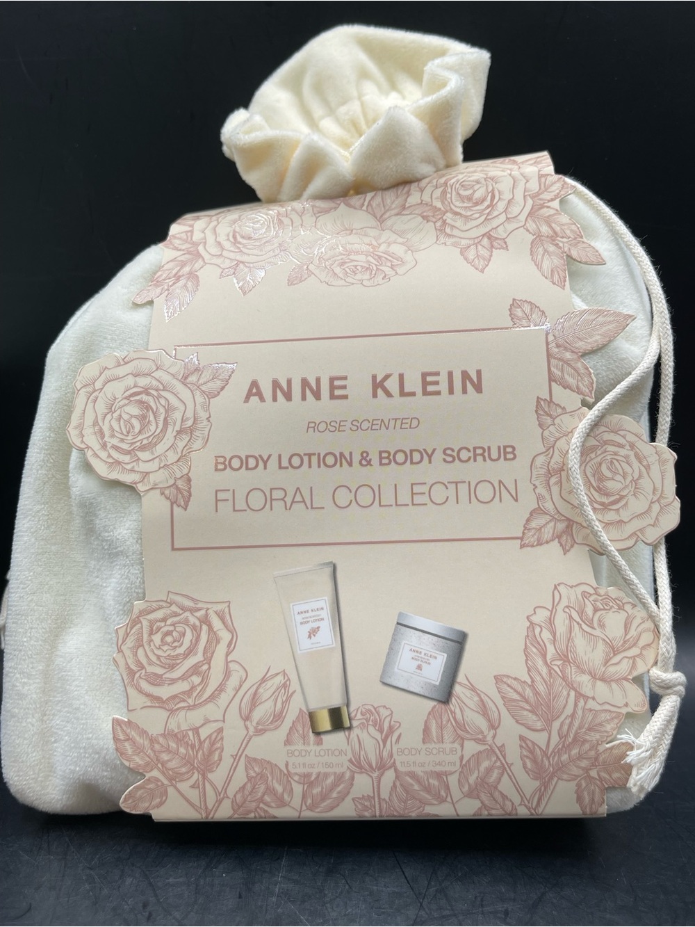 Anne Klein Rose Scented Body Lotion & Body Scrub Gift Set NWT